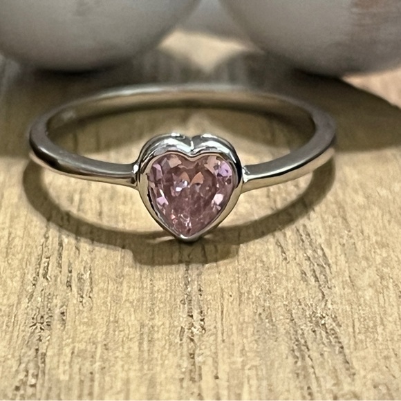 925 Sterling Silver Heart Ring Set of two. Pink zircon.  Set Size 5 and 8 - Picture 13 of 15